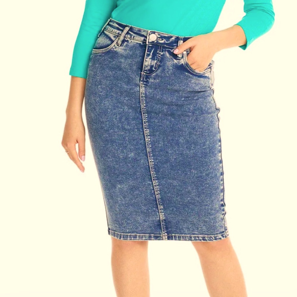 Esteez jeggings acid wash Jean Miami skirt knee length modest size 8